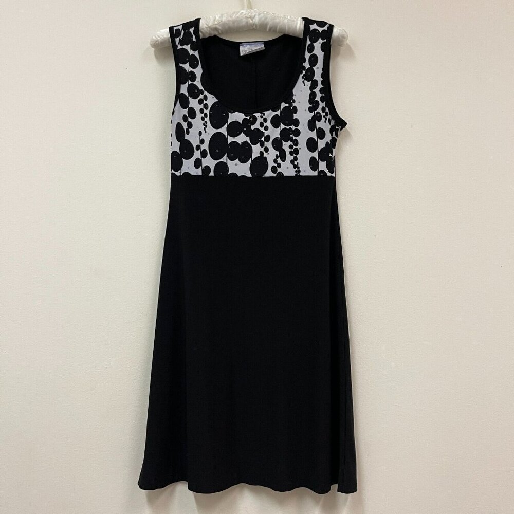 Gitane Women's Scoop Neck Polka Dot Sleeveless Shift Dress Black White Pullover